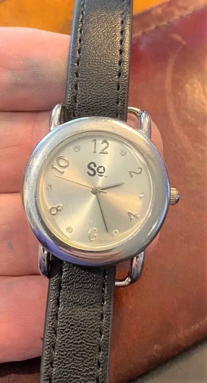 Women's 30mm Silver Tone SO Watch, Black Strap